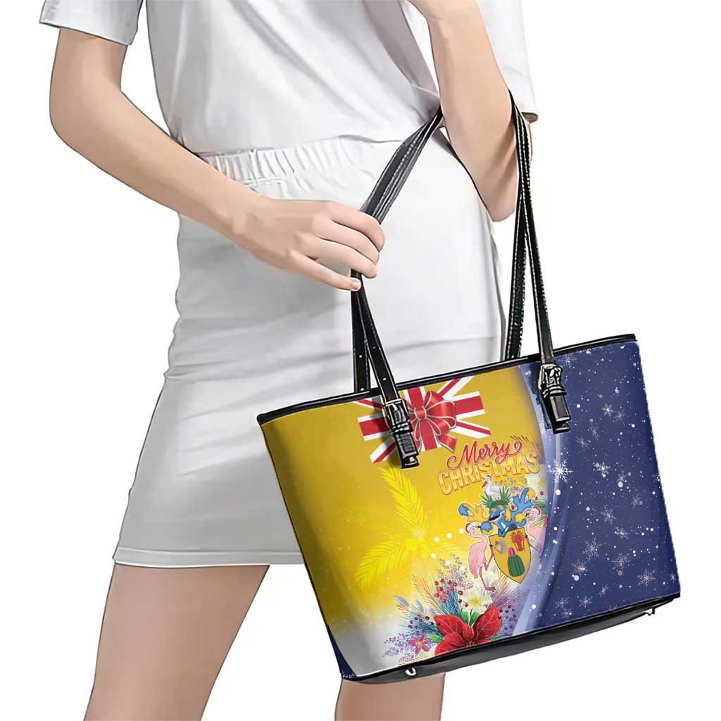 Turks And Caicos Islands Christmas Leather Tote Bag Coquette Bow With Coat Of Arms - Wonder Print Shop