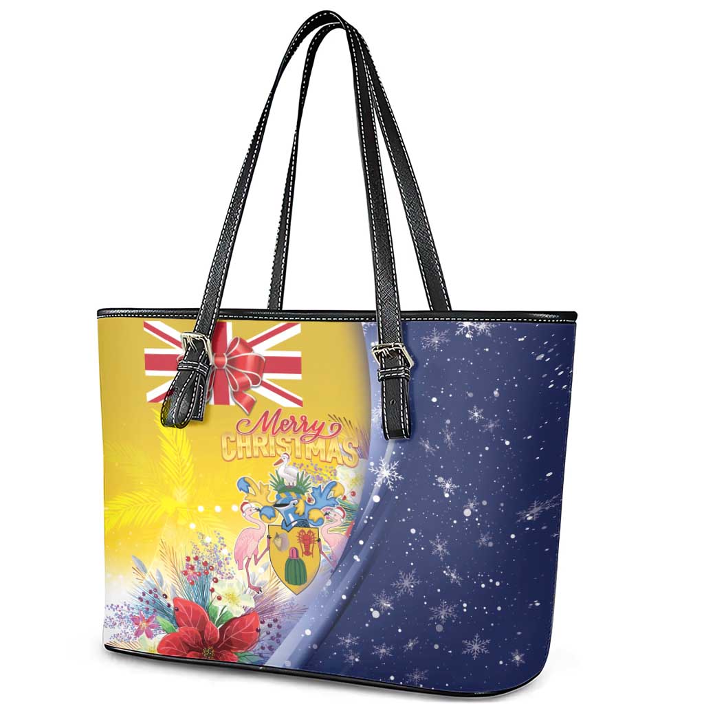 Turks And Caicos Islands Christmas Leather Tote Bag Coquette Bow With Coat Of Arms - Wonder Print Shop
