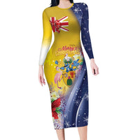 Turks And Caicos Islands Christmas Long Sleeve Bodycon Dress Coquette Bow With Coat Of Arms - Wonder Print Shop