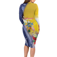 Turks And Caicos Islands Christmas Long Sleeve Bodycon Dress Coquette Bow With Coat Of Arms - Wonder Print Shop