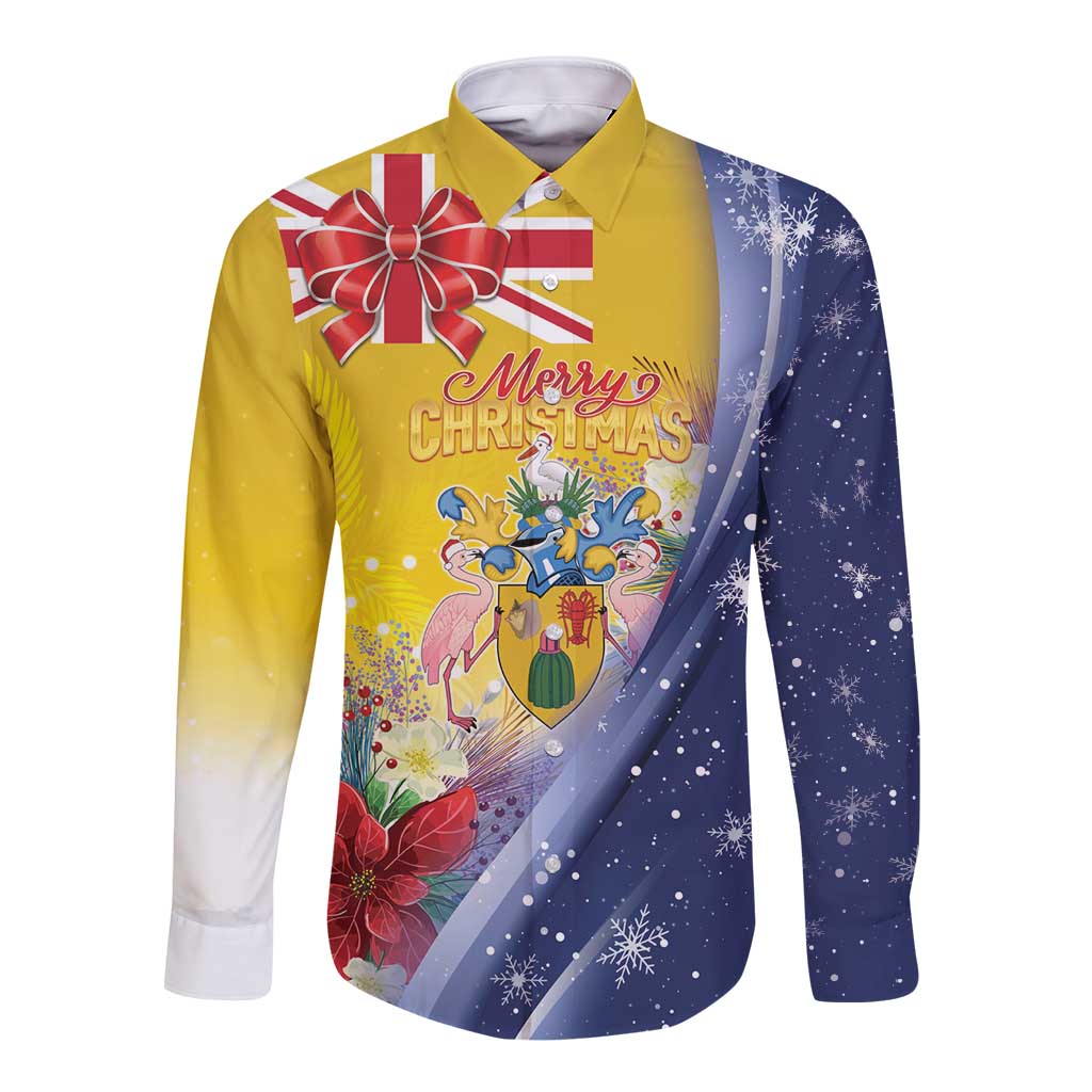 Turks And Caicos Islands Christmas Long Sleeve Button Shirt Coquette Bow With Coat Of Arms - Wonder Print Shop