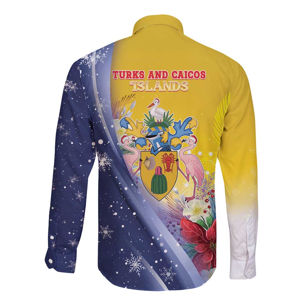 Turks And Caicos Islands Christmas Long Sleeve Button Shirt Coquette Bow With Coat Of Arms - Wonder Print Shop