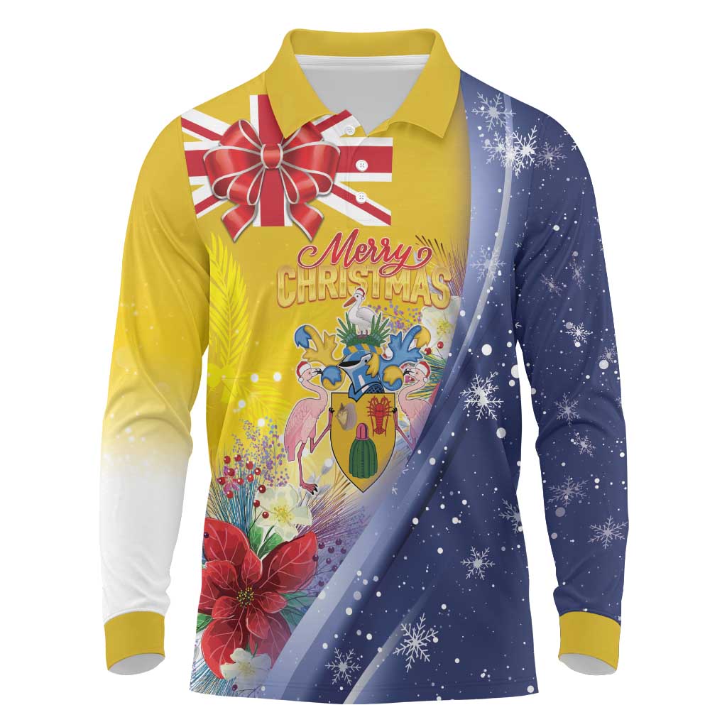 Turks And Caicos Islands Christmas Long Sleeve Polo Shirt Coquette Bow With Coat Of Arms - Wonder Print Shop