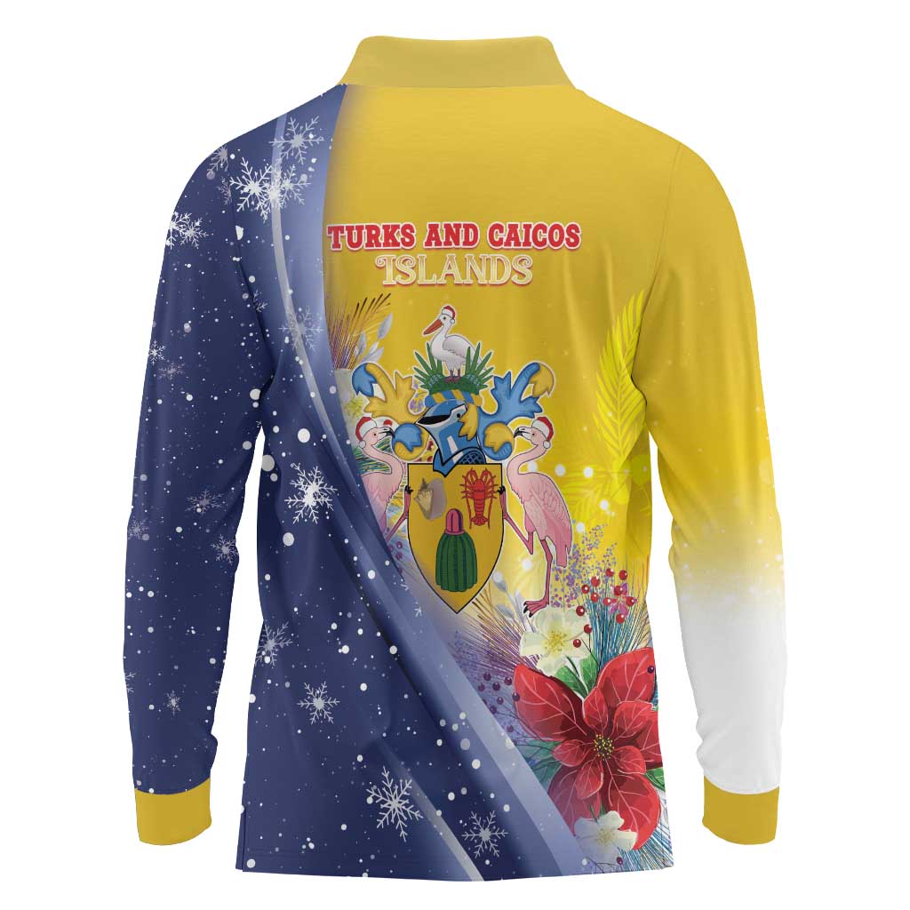 Turks And Caicos Islands Christmas Long Sleeve Polo Shirt Coquette Bow With Coat Of Arms - Wonder Print Shop