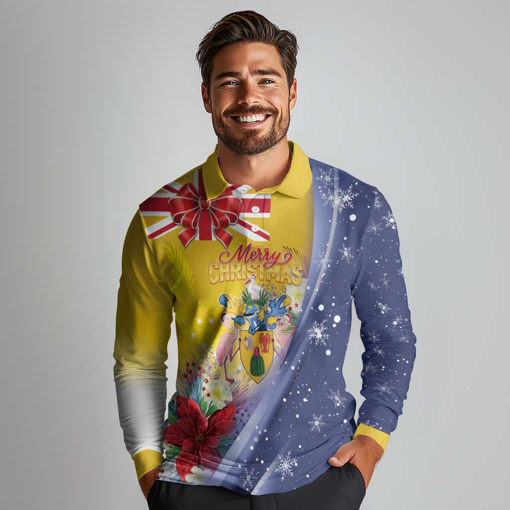 Turks And Caicos Islands Christmas Long Sleeve Polo Shirt Coquette Bow With Coat Of Arms - Wonder Print Shop