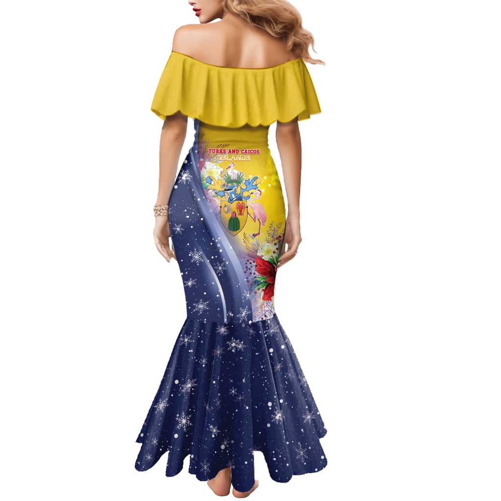 Turks And Caicos Islands Christmas Mermaid Dress Coquette Bow With Coat Of Arms - Wonder Print Shop