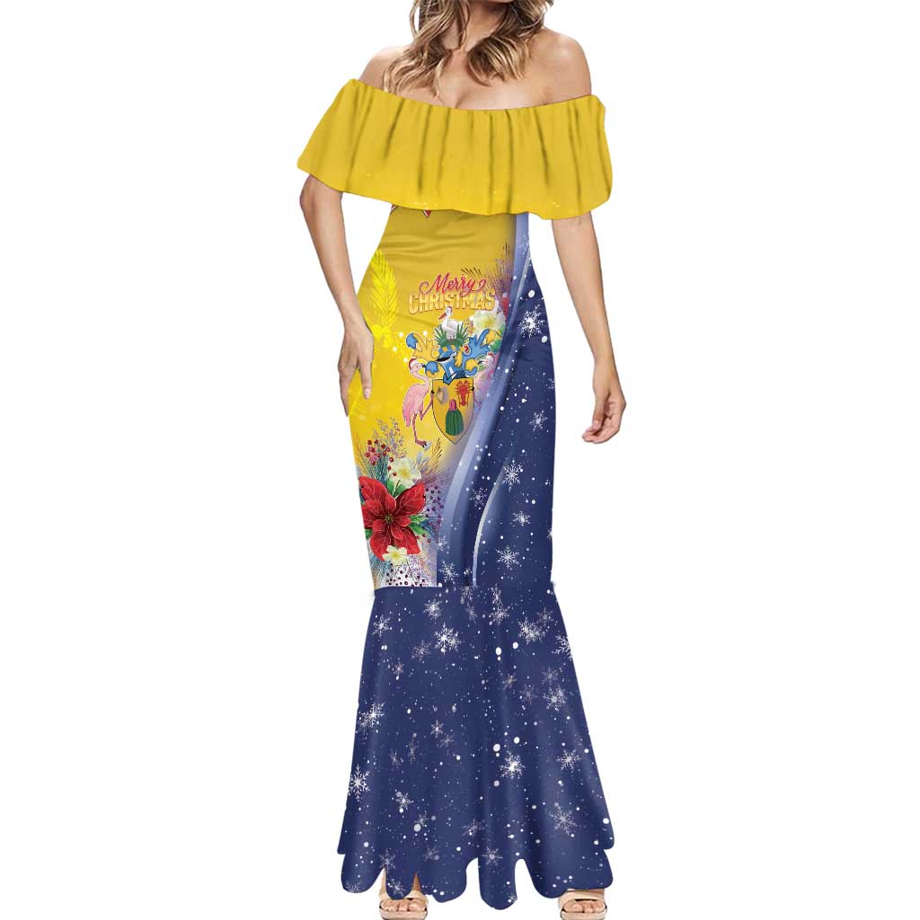 Turks And Caicos Islands Christmas Mermaid Dress Coquette Bow With Coat Of Arms - Wonder Print Shop