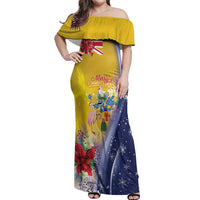 Turks And Caicos Islands Christmas Off Shoulder Maxi Dress Coquette Bow With Coat Of Arms - Wonder Print Shop