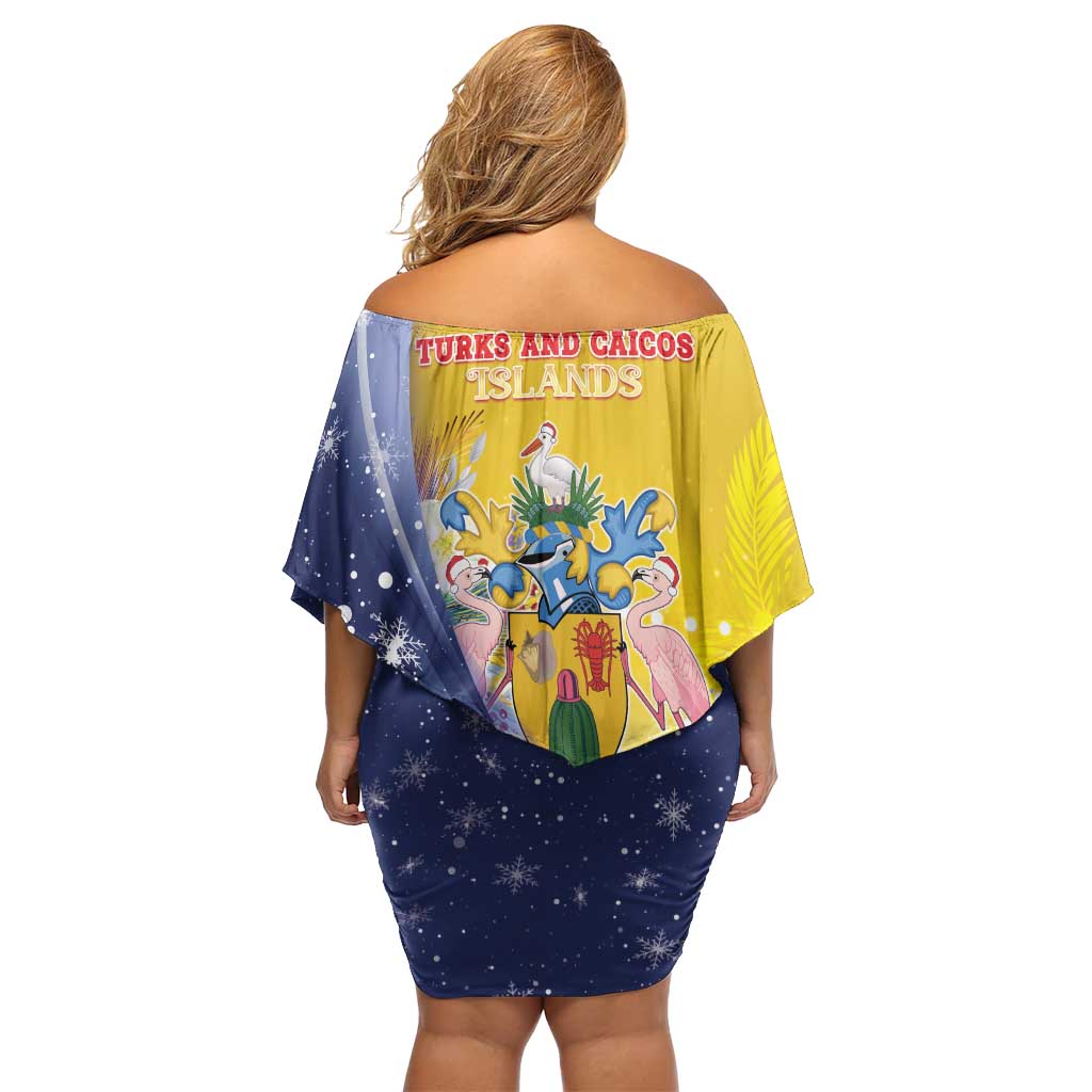 Turks And Caicos Islands Christmas Off Shoulder Short Dress Coquette Bow With Coat Of Arms - Wonder Print Shop
