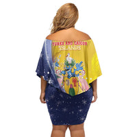 Turks And Caicos Islands Christmas Off Shoulder Short Dress Coquette Bow With Coat Of Arms - Wonder Print Shop