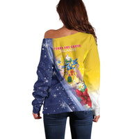 Turks And Caicos Islands Christmas Off Shoulder Sweater Coquette Bow With Coat Of Arms - Wonder Print Shop