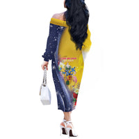 Turks And Caicos Islands Christmas Off The Shoulder Long Sleeve Dress Coquette Bow With Coat Of Arms - Wonder Print Shop