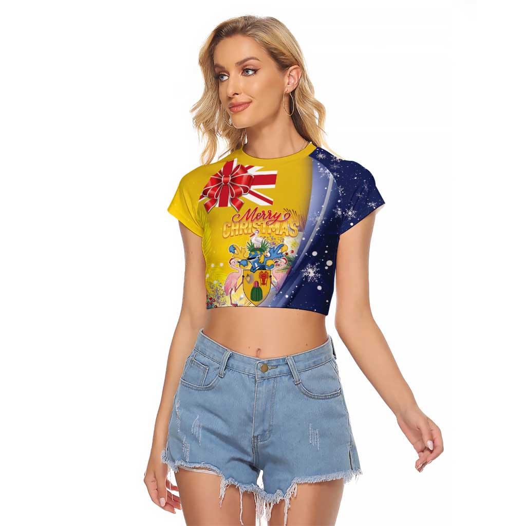 Turks And Caicos Islands Christmas Raglan Cropped T Shirt Coquette Bow With Coat Of Arms - Wonder Print Shop