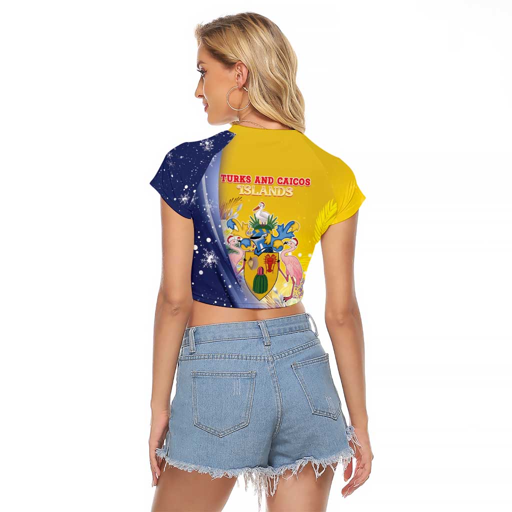 Turks And Caicos Islands Christmas Raglan Cropped T Shirt Coquette Bow With Coat Of Arms - Wonder Print Shop