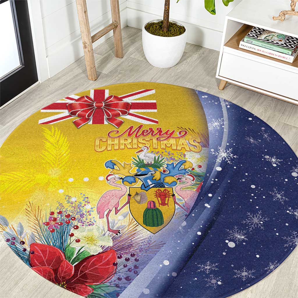 Turks And Caicos Islands Christmas Round Carpet Coquette Bow With Coat Of Arms - Wonder Print Shop