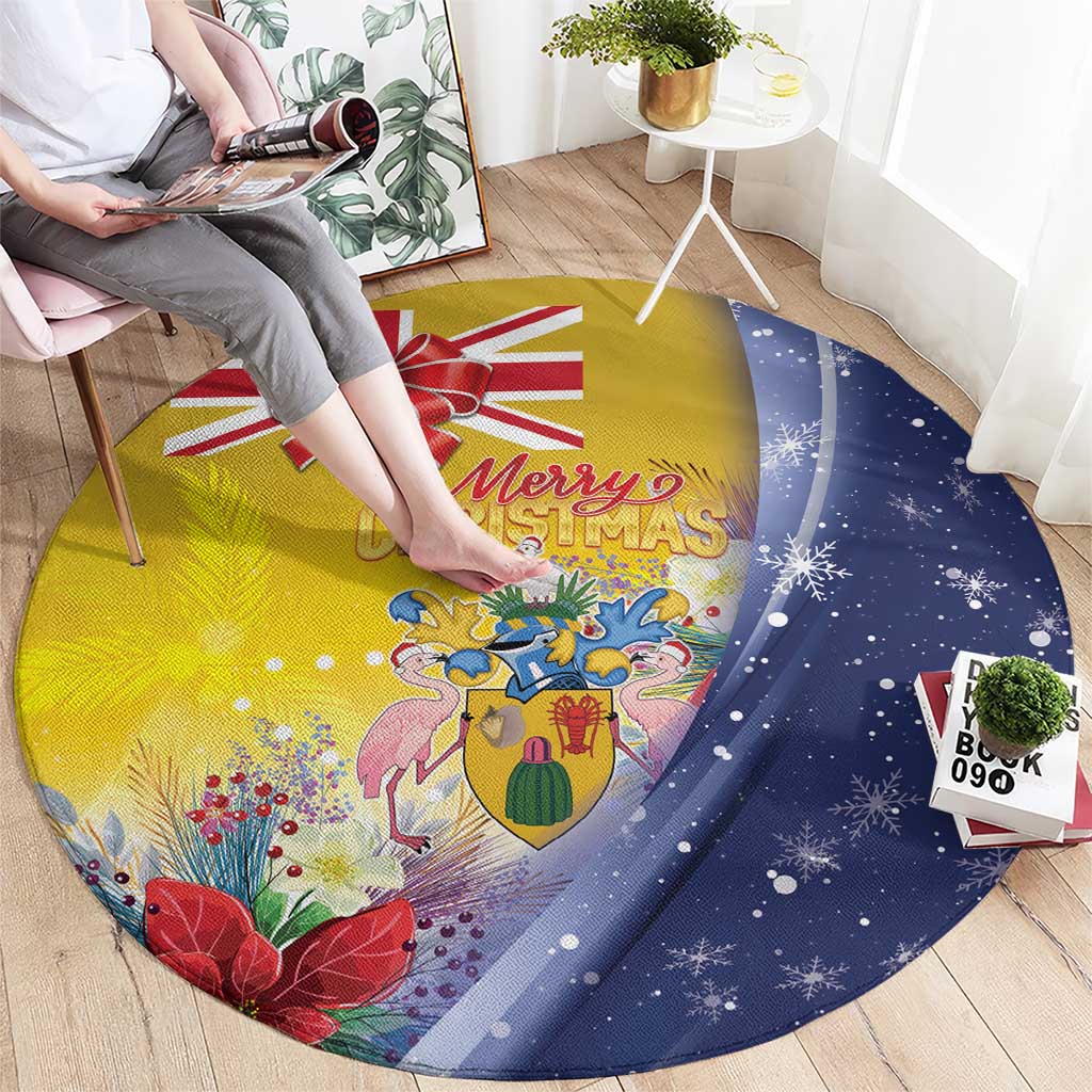 Turks And Caicos Islands Christmas Round Carpet Coquette Bow With Coat Of Arms - Wonder Print Shop