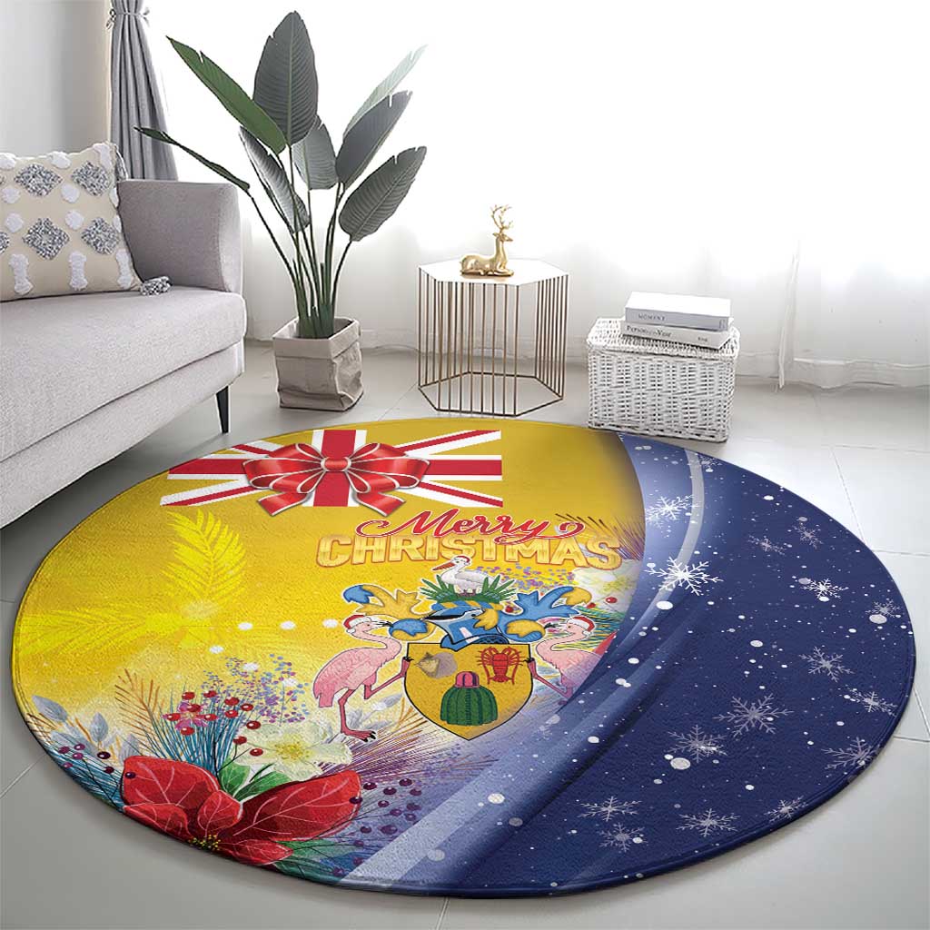 Turks And Caicos Islands Christmas Round Carpet Coquette Bow With Coat Of Arms - Wonder Print Shop