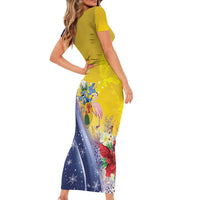 Turks And Caicos Islands Christmas Short Sleeve Bodycon Dress Coquette Bow With Coat Of Arms - Wonder Print Shop