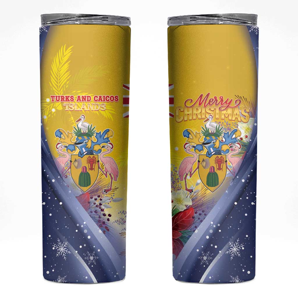 Turks And Caicos Islands Christmas Skinny Tumbler Coquette Bow With Coat Of Arms - Wonder Print Shop