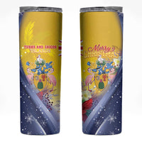 Turks And Caicos Islands Christmas Skinny Tumbler Coquette Bow With Coat Of Arms - Wonder Print Shop