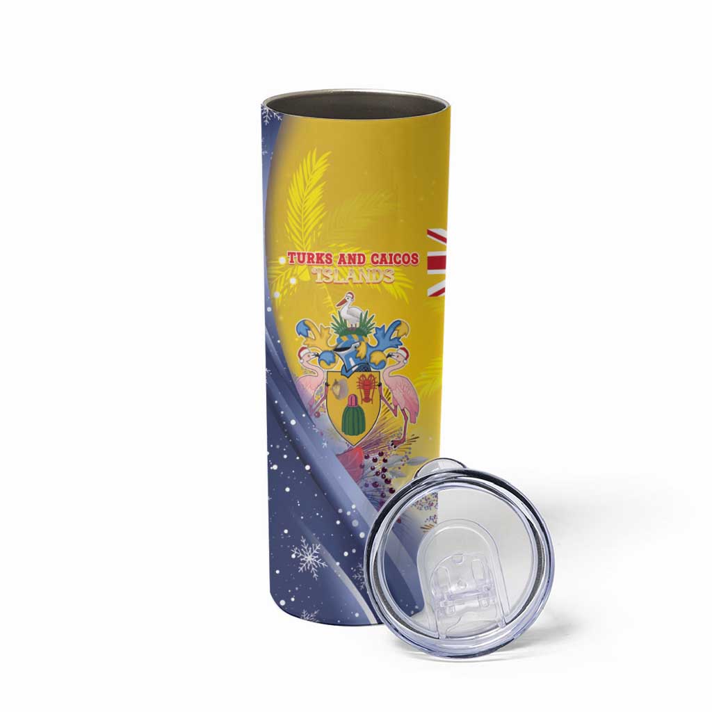 Turks And Caicos Islands Christmas Skinny Tumbler Coquette Bow With Coat Of Arms - Wonder Print Shop