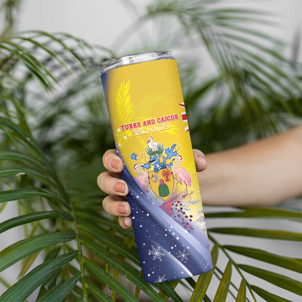 Turks And Caicos Islands Christmas Skinny Tumbler Coquette Bow With Coat Of Arms - Wonder Print Shop