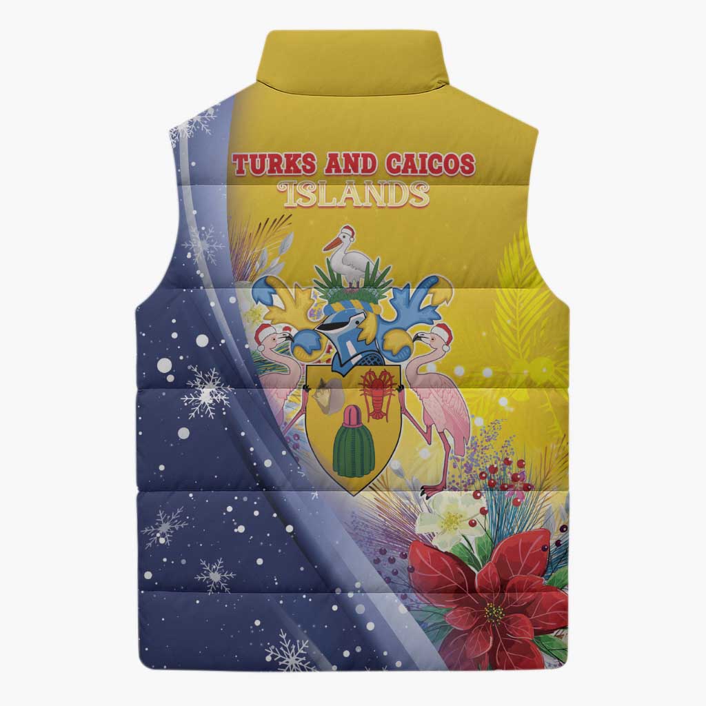 Turks And Caicos Islands Christmas Sleeveless Puffer Jacket Coquette Bow With Coat Of Arms - Wonder Print Shop