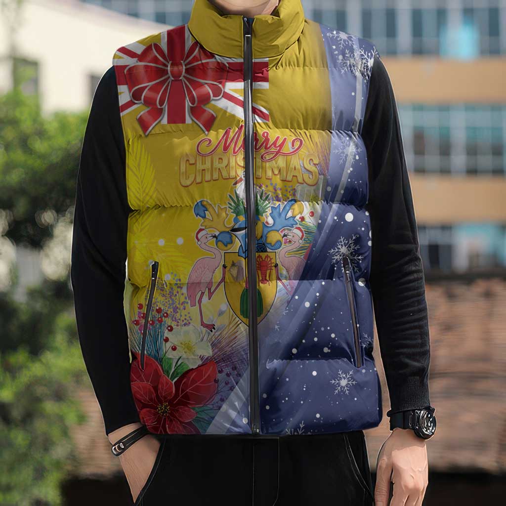 Turks And Caicos Islands Christmas Sleeveless Puffer Jacket Coquette Bow With Coat Of Arms - Wonder Print Shop
