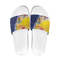 Turks And Caicos Islands Christmas Slide Sandals Coquette Bow With Coat Of Arms - Wonder Print Shop