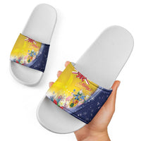Turks And Caicos Islands Christmas Slide Sandals Coquette Bow With Coat Of Arms - Wonder Print Shop