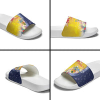 Turks And Caicos Islands Christmas Slide Sandals Coquette Bow With Coat Of Arms - Wonder Print Shop