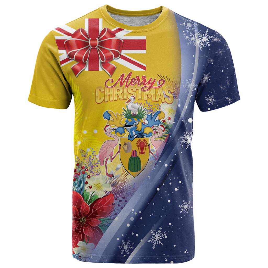 Turks And Caicos Islands Christmas T Shirt Coquette Bow With Coat Of Arms - Wonder Print Shop