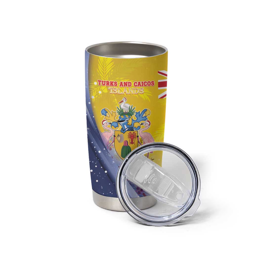 Turks And Caicos Islands Christmas Tumbler Cup Coquette Bow With Coat Of Arms - Wonder Print Shop