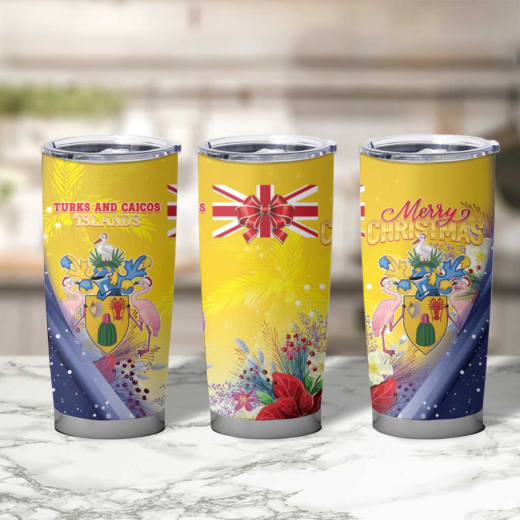 Turks And Caicos Islands Christmas Tumbler Cup Coquette Bow With Coat Of Arms - Wonder Print Shop
