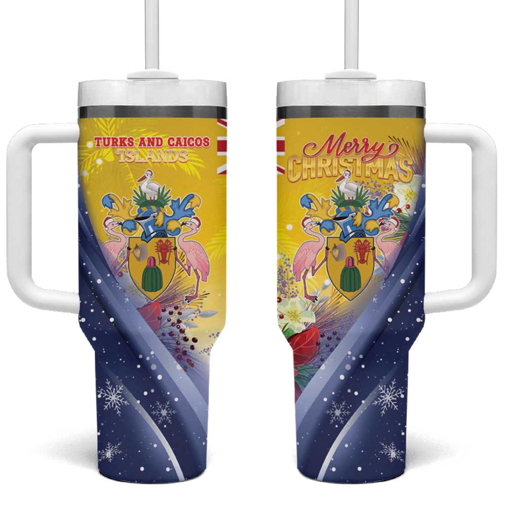 Turks And Caicos Islands Christmas Tumbler With Handle Coquette Bow With Coat Of Arms - Wonder Print Shop