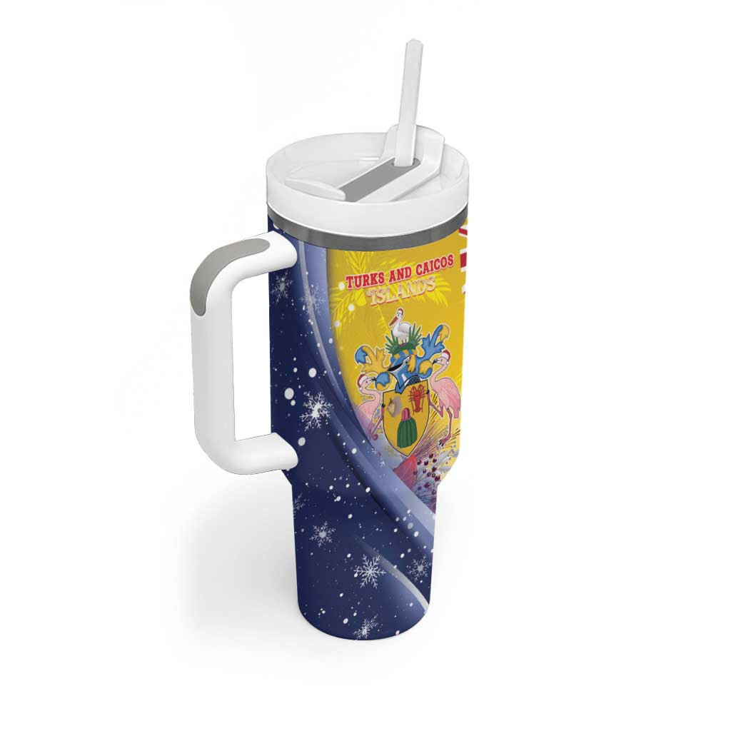 Turks And Caicos Islands Christmas Tumbler With Handle Coquette Bow With Coat Of Arms - Wonder Print Shop