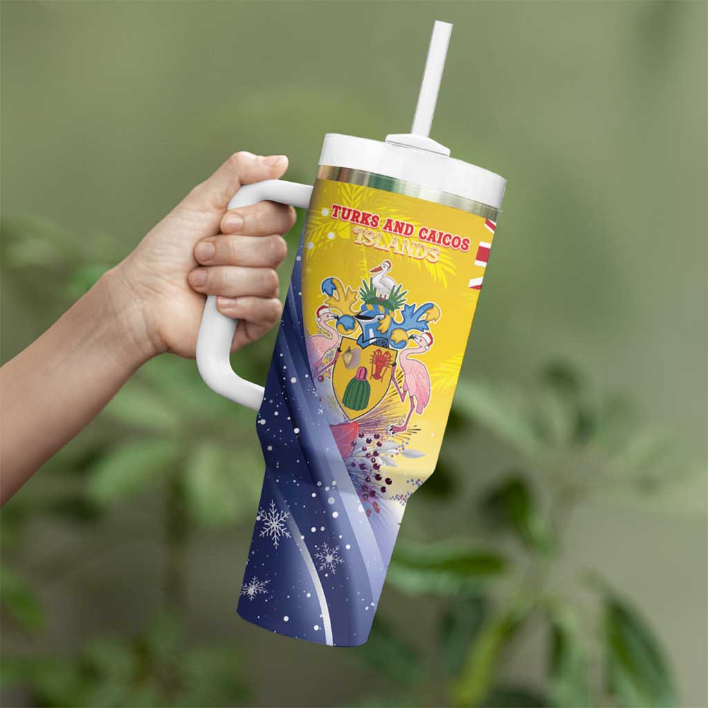Turks And Caicos Islands Christmas Tumbler With Handle Coquette Bow With Coat Of Arms - Wonder Print Shop