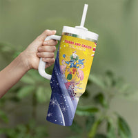 Turks And Caicos Islands Christmas Tumbler With Handle Coquette Bow With Coat Of Arms - Wonder Print Shop