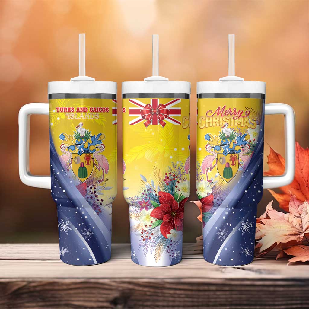 Turks And Caicos Islands Christmas Tumbler With Handle Coquette Bow With Coat Of Arms - Wonder Print Shop