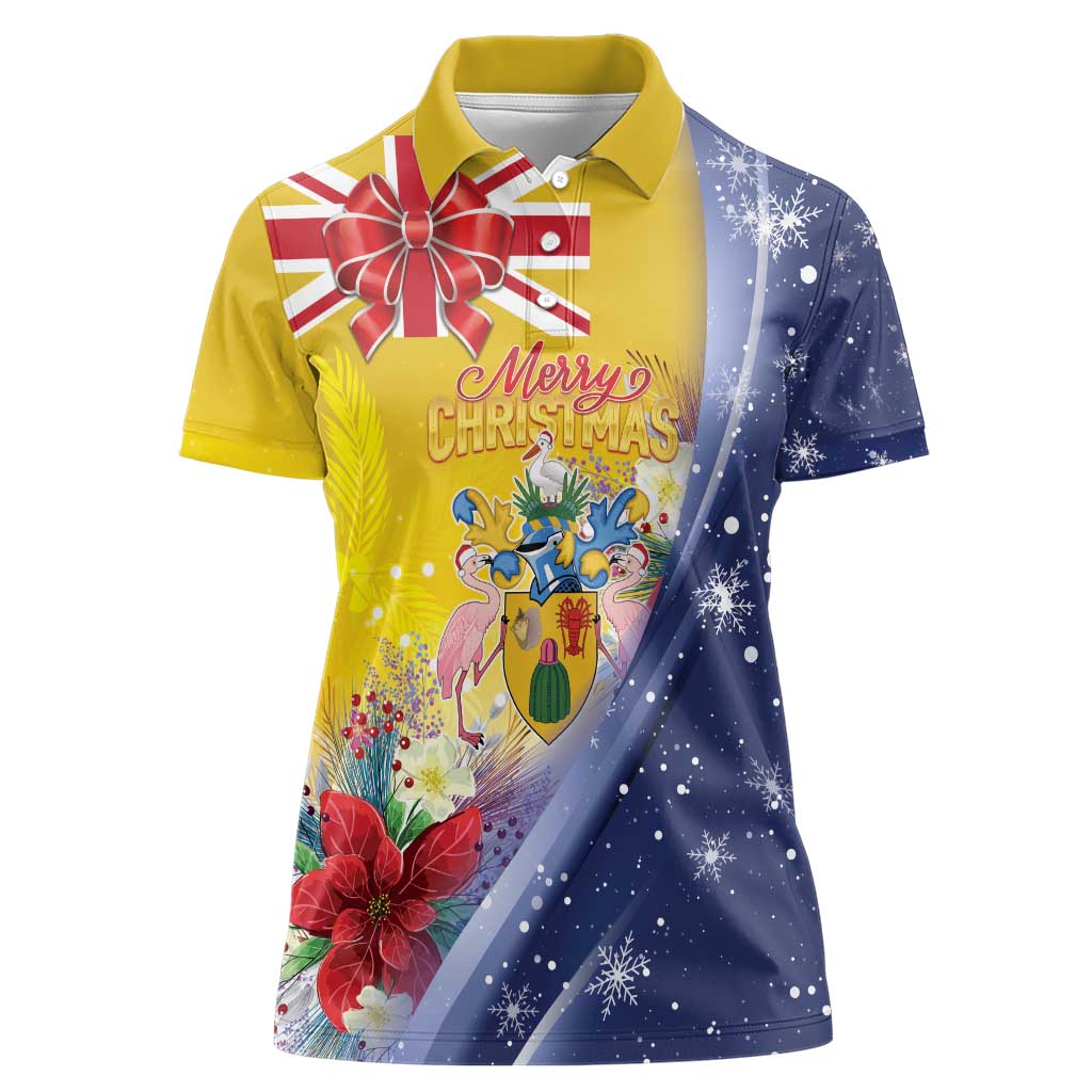 Turks And Caicos Islands Christmas Women Polo Shirt Coquette Bow With Coat Of Arms - Wonder Print Shop