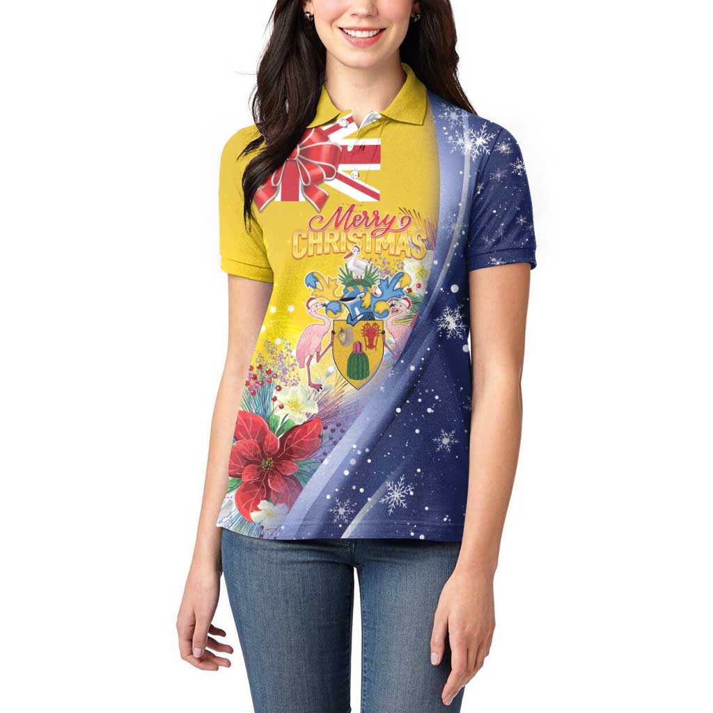 Turks And Caicos Islands Christmas Women Polo Shirt Coquette Bow With Coat Of Arms - Wonder Print Shop