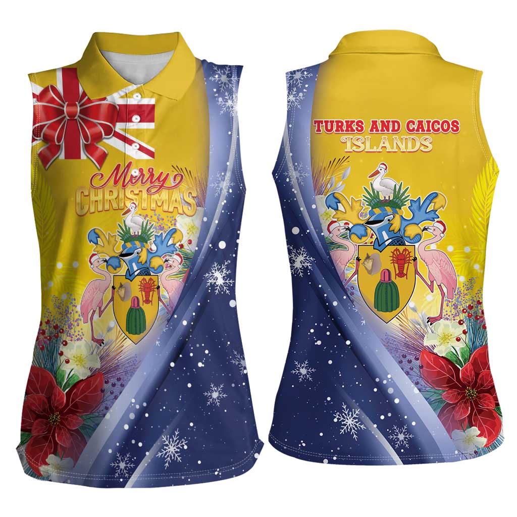 Turks And Caicos Islands Christmas Women Sleeveless Polo Shirt Coquette Bow With Coat Of Arms - Wonder Print Shop