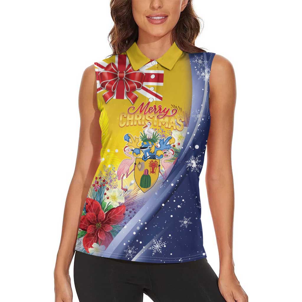 Turks And Caicos Islands Christmas Women Sleeveless Polo Shirt Coquette Bow With Coat Of Arms - Wonder Print Shop