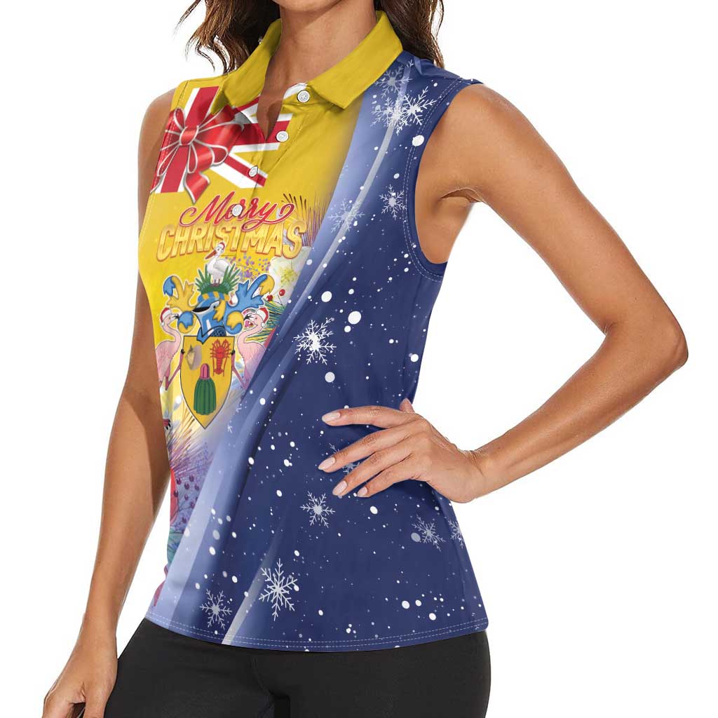 Turks And Caicos Islands Christmas Women Sleeveless Polo Shirt Coquette Bow With Coat Of Arms - Wonder Print Shop