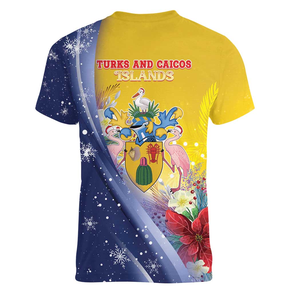 Turks And Caicos Islands Christmas Women V-Neck T-Shirt Coquette Bow With Coat Of Arms - Wonder Print Shop