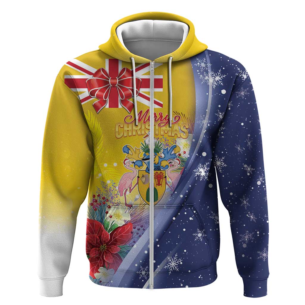 Turks And Caicos Islands Christmas Zip Hoodie Coquette Bow With Coat Of Arms - Wonder Print Shop