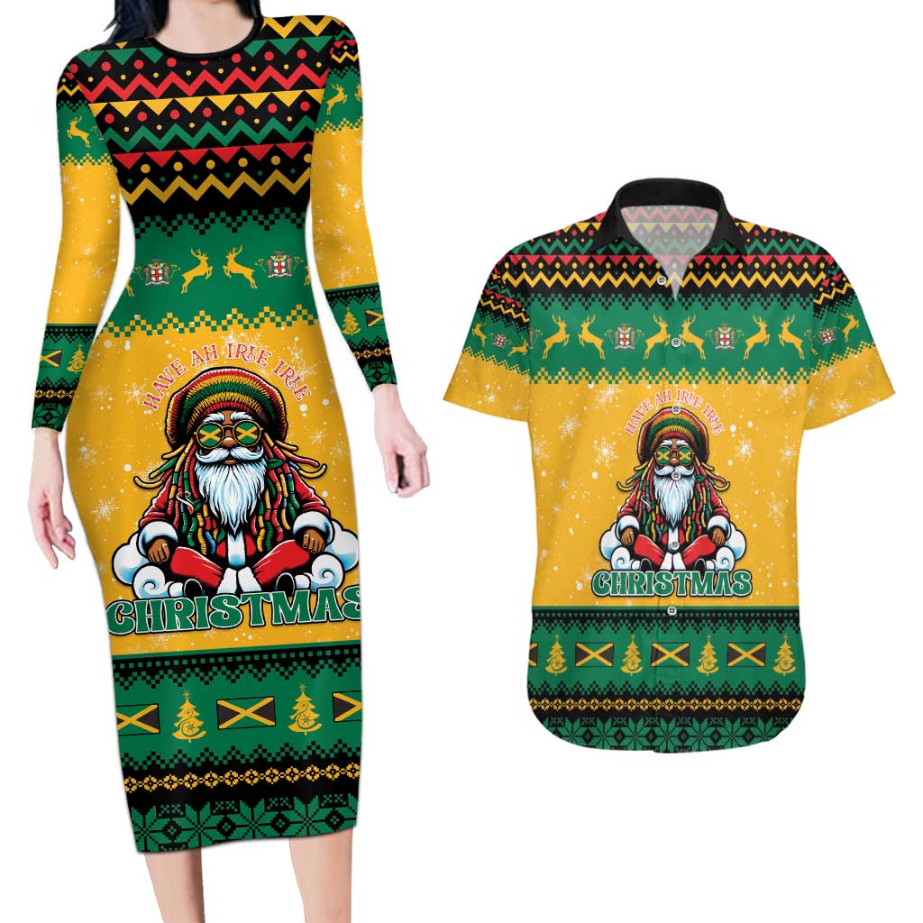 Jamaica Christmas Couples Matching Long Sleeve Bodycon Dress and Hawaiian Shirt Have Ah Irie Irie Christmas - Wonder Print Shop