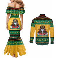 Jamaica Christmas Couples Matching Mermaid Dress and Long Sleeve Button Shirt Have Ah Irie Irie Christmas - Wonder Print Shop