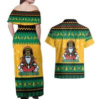 Jamaica Christmas Couples Matching Off Shoulder Maxi Dress and Hawaiian Shirt Have Ah Irie Irie Christmas - Wonder Print Shop