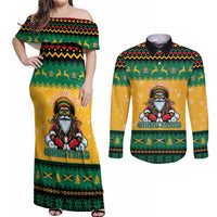 Jamaica Christmas Couples Matching Off Shoulder Maxi Dress and Long Sleeve Button Shirt Have Ah Irie Irie Christmas - Wonder Print Shop